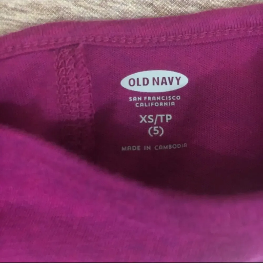 Old Navy Girls Top Size‎ XS 5 Drop Shoulder Fuchsia Hashtag Selfie NEW